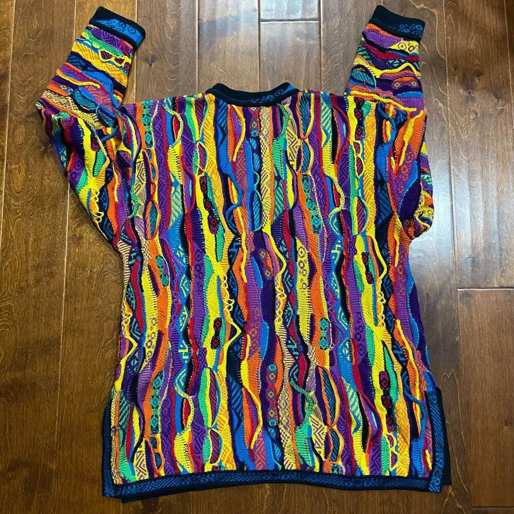 COOGI Australia Vintage 3-D Knit 1/4 Zip Multicolor Sweater Cotton Men's Size XL - Picture 6 of 9